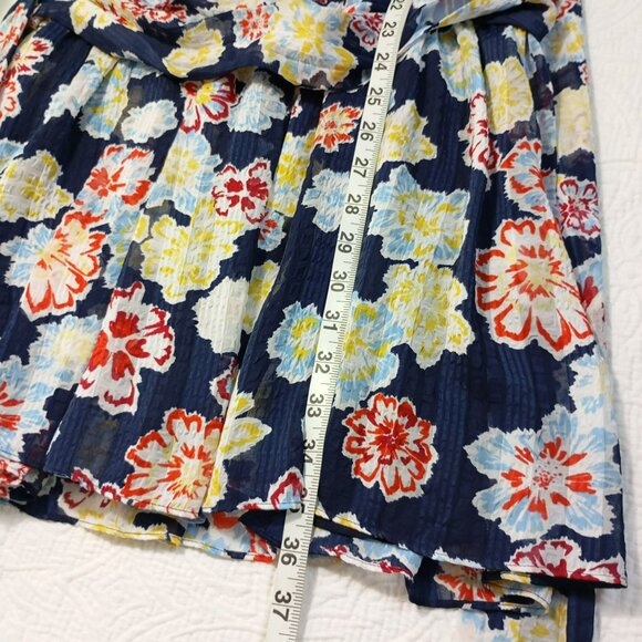Tanya Taylor Floral Wrap Dress Navy Blue Multicolor Short Sleeve Size 10 Womens - Picture 11 of 11